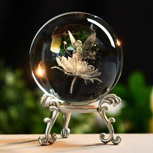 Flower Fairy Dancing on a Flower Crystal Ball with Stand Stunning 3D